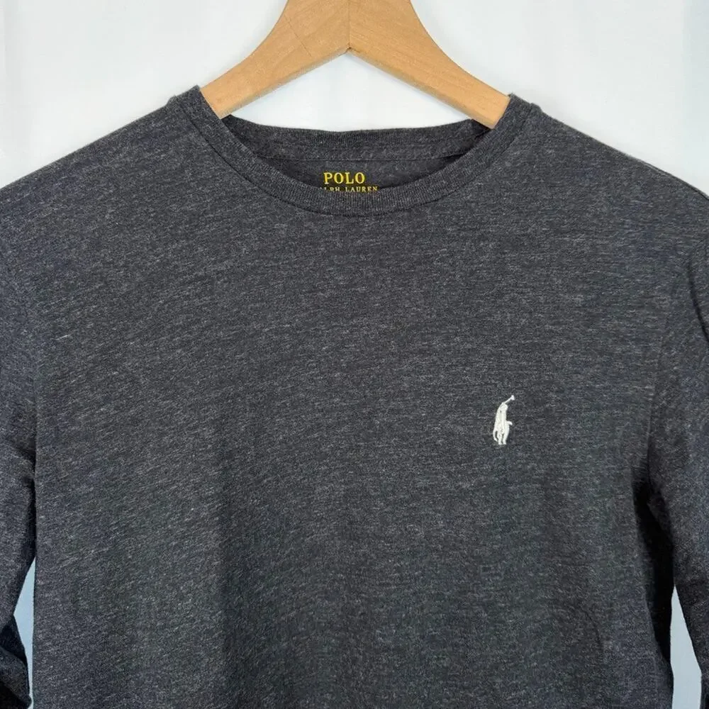 POLO RALPH LAUREN Long Sleeve‎ T-Shirt Mens XS Charcoal Gray Logo Classic Preppy